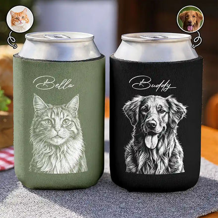 Custom Photo Pencil Sketch Friends Family Pet Funny Portrait - Personalized Can Cooler Sleeve