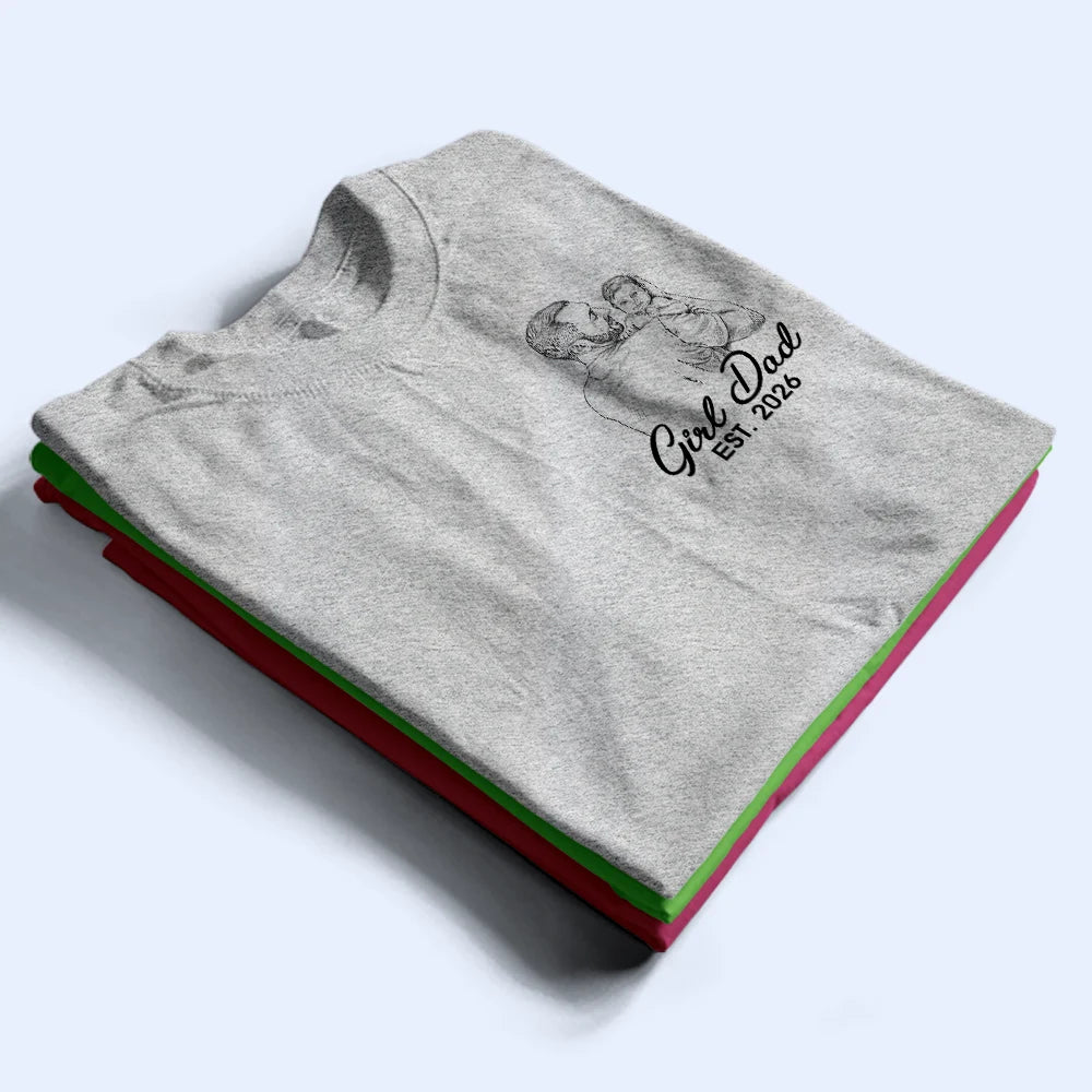 Gift For Father,Love,Non-Eng,Photo - Pencil Sketch,Adorable - Custom Photo Pencil Sketch Girl Dad - Personalized T Shirt