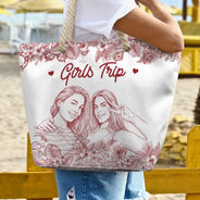 Custom Photo,Beach,Art Design,Summer,Gift For Bestie,Playful,Photo - Pencil Sketch - Remove BG - Custom Photo Pencil Sketch Girls Trip Family Trip - Personalized Beach Bag