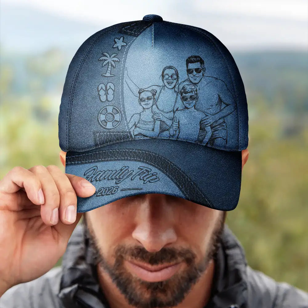 Custom Photo, Beach, Art Design, Summer, Gift For Bestie, Playful, Photo - Pencil Sketch - Remove BG - Custom Photo Pencil Sketch Girls Trip Family Trip Summer - Personalized Classic Cap
