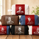 Travel, Art Design, Confident, Gift For Men, Gift For Yourself, Photo - Pencil Sketch - Dark BG - Custom Photo White Pencil Sketch Groomsmen Wedding, Bachelor Travel Favor - Personalized Leather Canvas Toiletry Bag