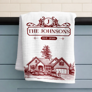 Art Design,New House,Married Couple,Gift For Couples,Photo - Pencil Sketch - Remove BG (For Landscape),Happy - Custom Photo Pencil Sketch Happy Family Monogram Married Couple New Home - Personalized Kitchen Towel