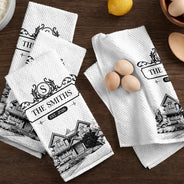 Art Design,New House,Married Couple,Gift For Couples,Photo - Pencil Sketch - Remove BG (For Landscape),Happy - Custom Photo Pencil Sketch Happy Family Monogram Married Couple New Home - Personalized Kitchen Towel