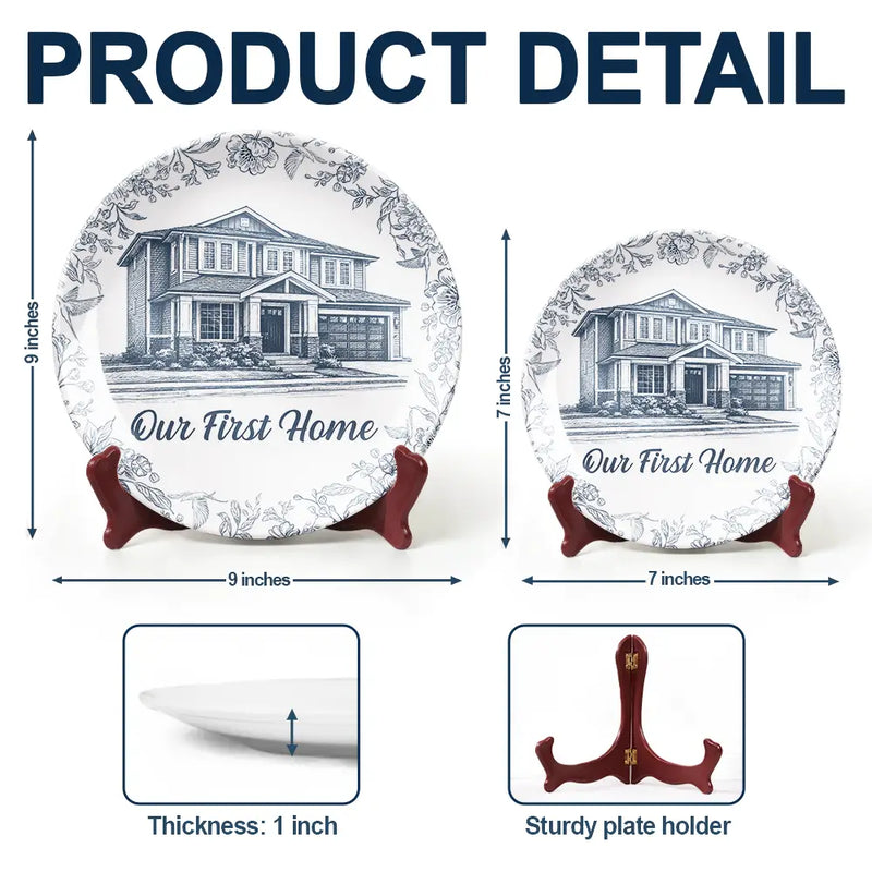 Custom Photo,Family,Happy - Custom Photo Pencil Sketch House Sketch Where Love Never Ends - Personalized Ceramic Plate