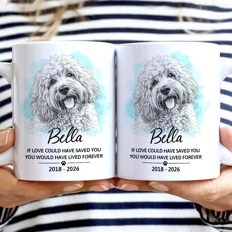 Sad, Pet Lovers, Dog Lovers, Cat Lovers - Custom Photo Pencil Sketch Art How Lucky I Am Pet Loss - Personalized White Edge-to-Edge Mug