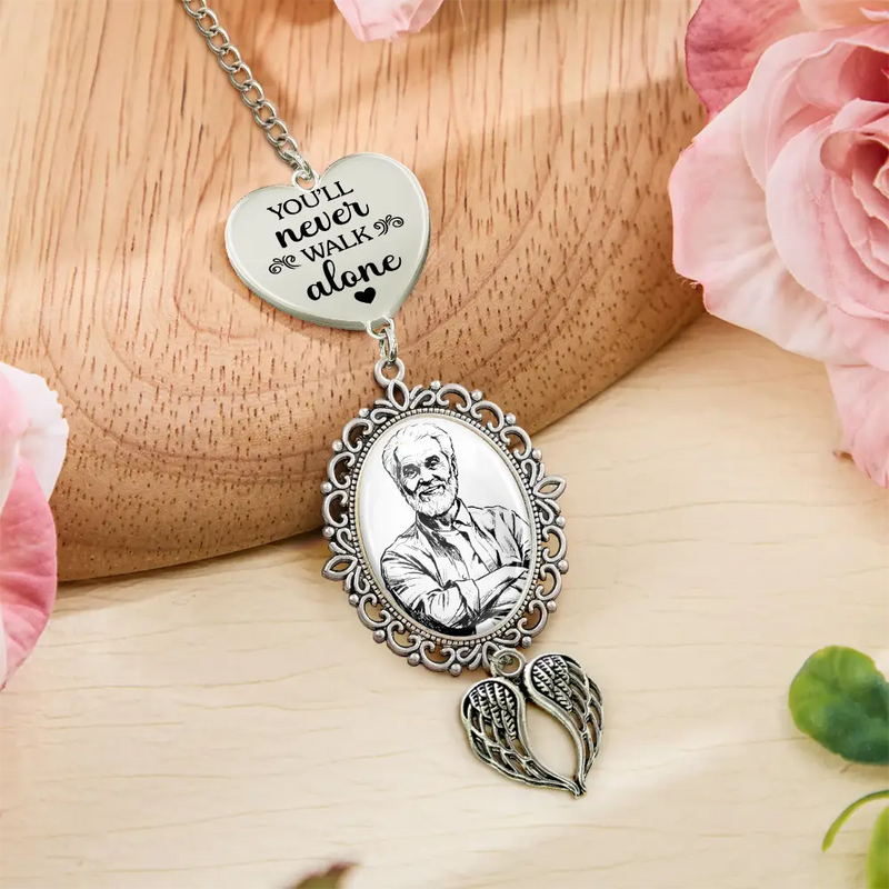 Memorial, Sad, Parents, Gift For Grandparents, Gift For Daughter, Gift For Son, Graduation - Custom Photo Pencil Sketch I Am Walking Beside You Memorial - Personalized Graduation Tassel Charm