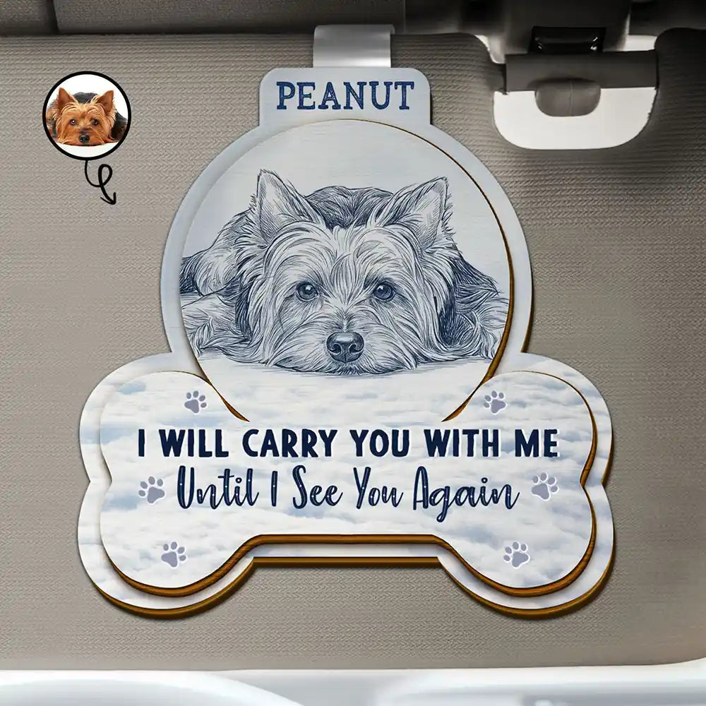 Custom Photo Pencil Sketch I Will Carry You With Me - Personalized Custom Shaped Car Visor Clip