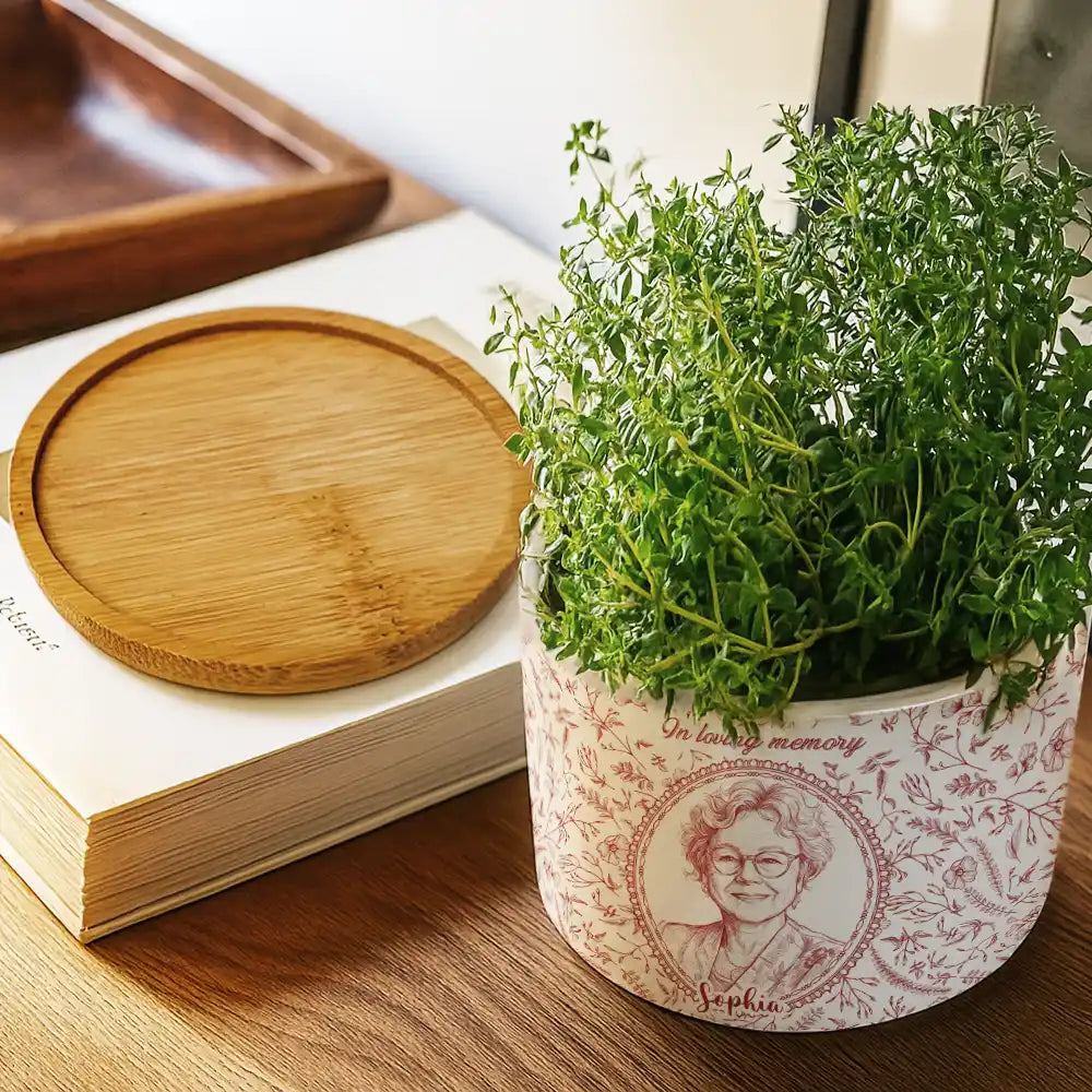 Art Design,Memorial Loved One,Healing,Family,Memorial,Photo - Pencil Sketch - Remove BG - Custom Photo Pencil Sketch In Loving Memory Family Parents Grandparents Portrait Memorial Remembrance - Personalized Plant Pot