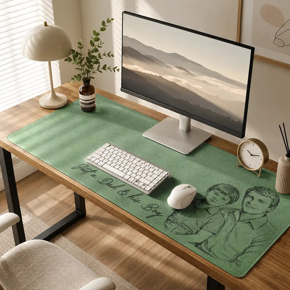 Gift For Husband,Gift For Men,Gift For Father,Dad - Sons,Dad - Children,Non-Eng,Photo - Pencil Sketch,Sentimental - Custom Photo Pencil Sketch Just A Dad And His Girl - Personalized Leather Desk Mat