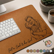 Gift For Husband,Gift For Men,Gift For Father,Dad - Sons,Dad - Children,Non-Eng,Photo - Pencil Sketch,Sentimental - Custom Photo Pencil Sketch Just A Dad And His Girl - Personalized Leather Desk Mat