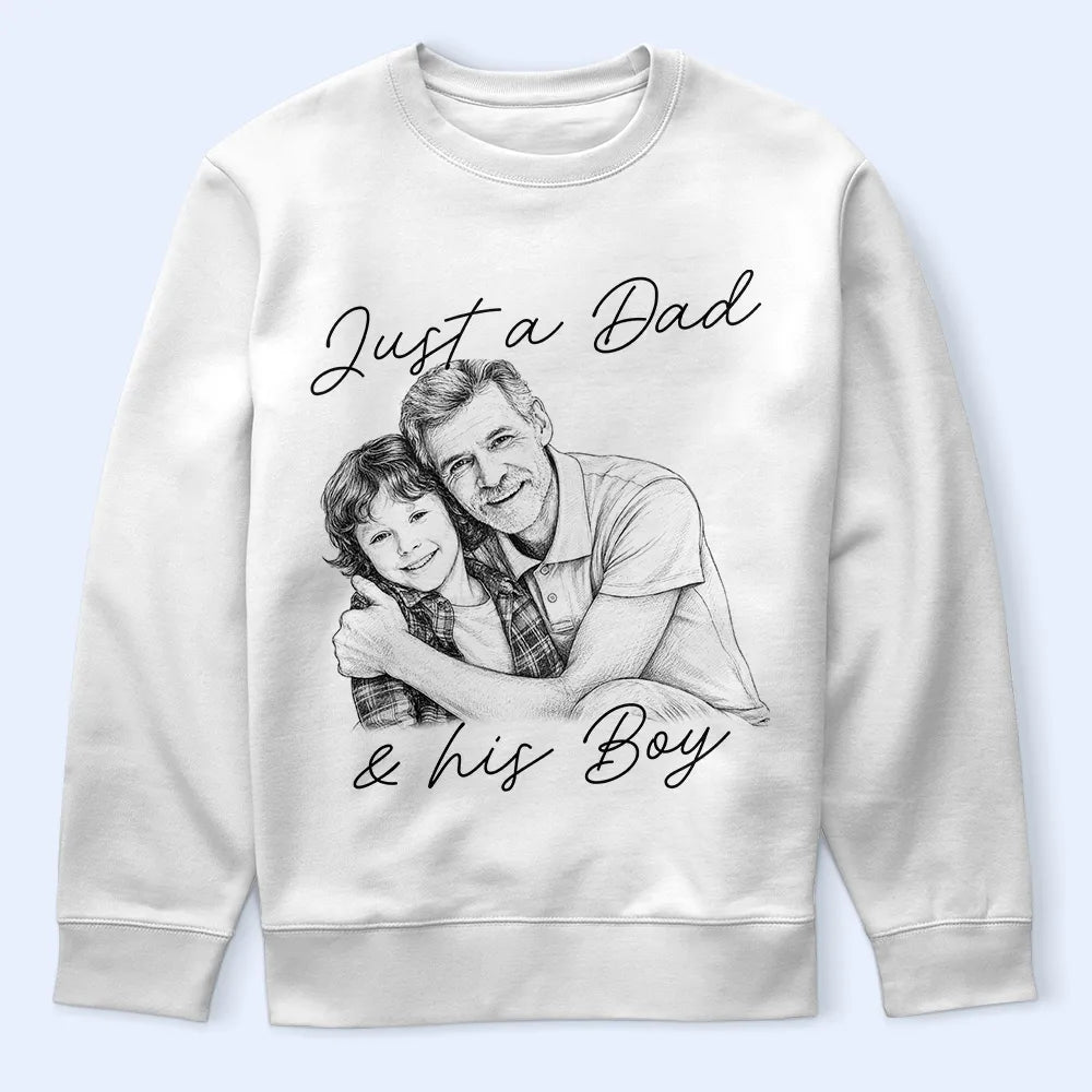 Gift For Husband, Gift For Father, Gift For Grandpa, Non-Eng, Photo - Pencil Sketch, Humorous - Custom Photo Pencil Sketch Just A Dad And His Girl Boy - Personalized T Shirt