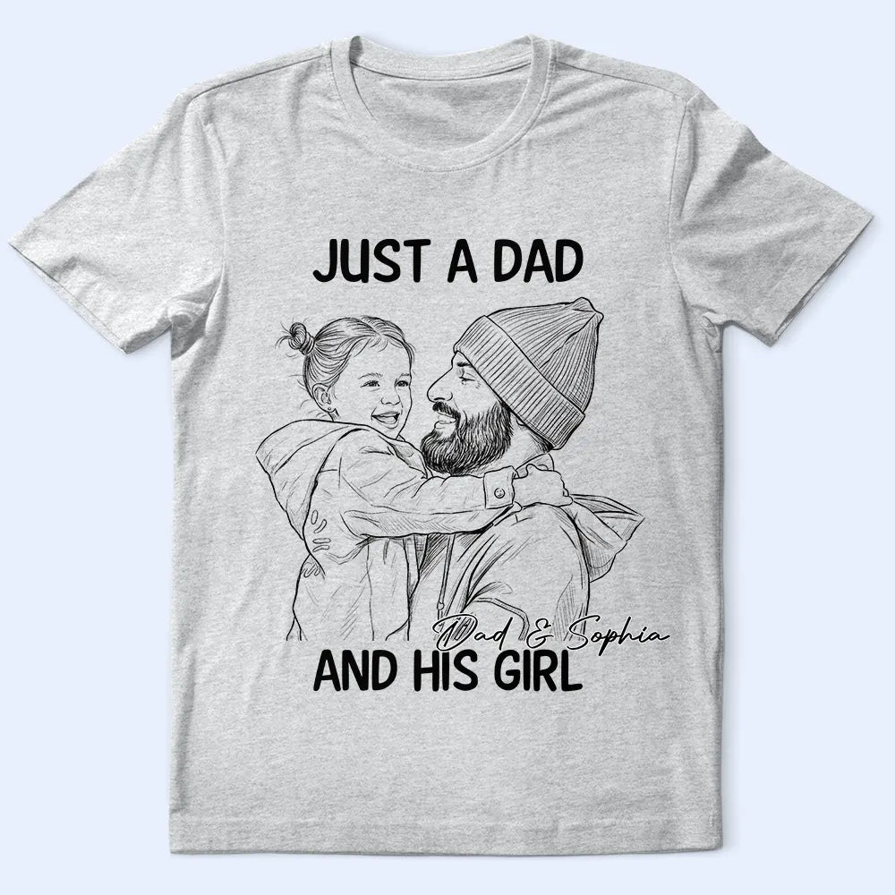 Gift For Father,Custom Photo,Dad - Daughters (Young),Photo - Pencil Sketch,Proud - Custom Photo Pencil Sketch Portrait A Dad And His Girl - Personalized T Shirt