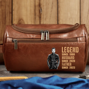 Custom Photo,Gift For Father,Gift For Grandpa,Happy,Photo - Pencil Sketch (Dark BG) - Custom Photo White Pencil Sketch Art Legend Husband Daddy Since - Personalized Leather Toiletry Bag