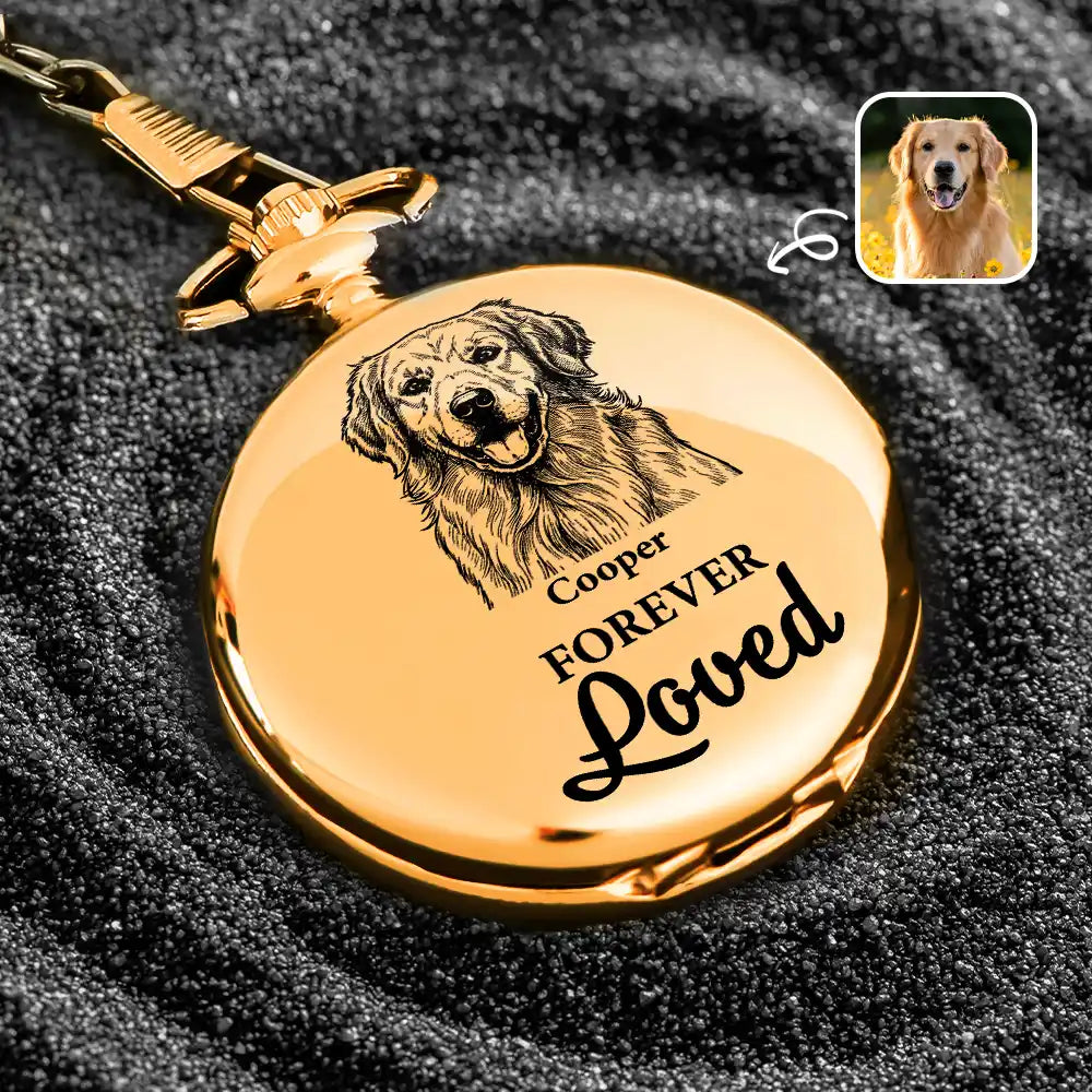 Pet Dad,Dog Dad,Cat Dad,Gift For Men,Sad,Custom Photo - Custom Photo Pencil Sketch Memorial Dog Cat Forever Loved - Personalized Pocket Watch