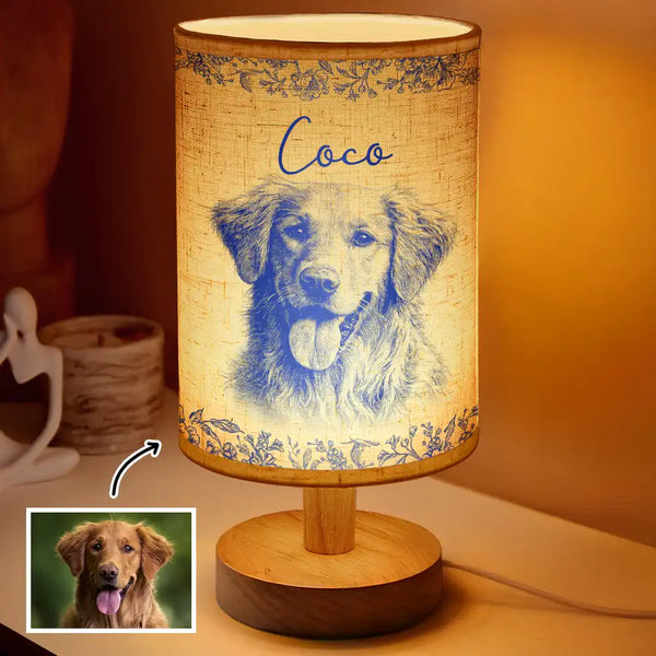 Family,Gift For Bestie,Dog Lovers,Cat Lovers,Happy,Custom Photo,Gift For Mother,Gift For Father,Memorial - Custom Photo Pencil Sketch Memorial Family Dog Cat Portrait - Personalized Fabric Lamp