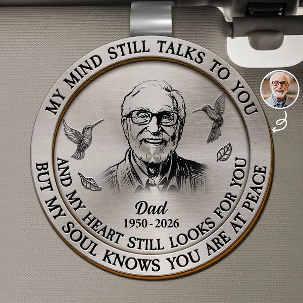 Memorial,Family,Sad,Parents,Gift For Grandparents - Custom Photo Pencil Sketch Memorial My Mind Still Talks To You - Personalized Custom Shaped Car Visor Clip