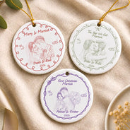 First Christmas,Art Design,Christmas,Romantic,Gift For Couples,Photo - Pencil Sketch - Remove BG - Custom Photo Pencil Sketch Merry & Married First Christmas Couple - Personalized Circle Ceramic Ornament