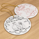 First Christmas,Art Design,Christmas,Romantic,Gift For Couples,Photo - Pencil Sketch - Remove BG - Custom Photo Pencil Sketch Merry & Married First Christmas Couple - Personalized Circle Ceramic Ornament