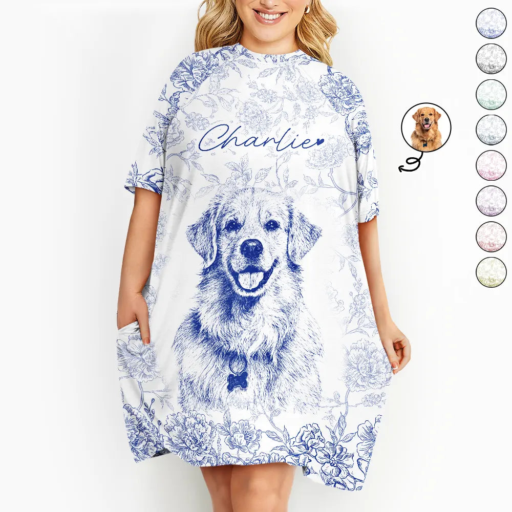 Custom Photo Pencil Sketch Mom Grandma Pet Portrait - Personalized Women's Sleep Tee