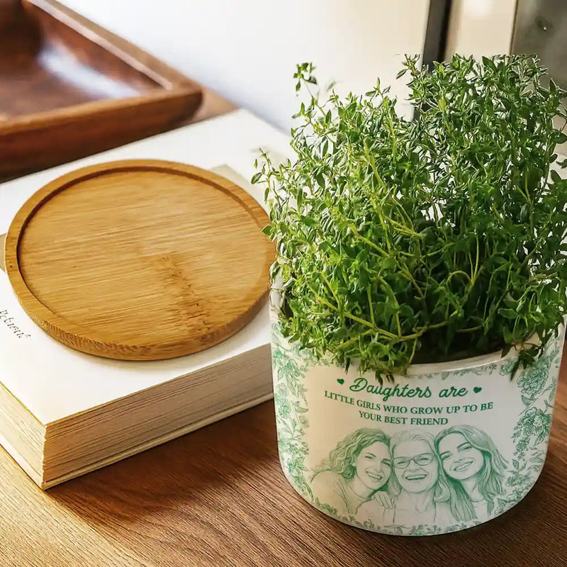 Custom Photo, Gift For Mother, Mom - Daughters (Adult), Happy - Custom Photo Pencil Sketch Mother Never Forget I Love You - Personalized Ceramic Plant Pot