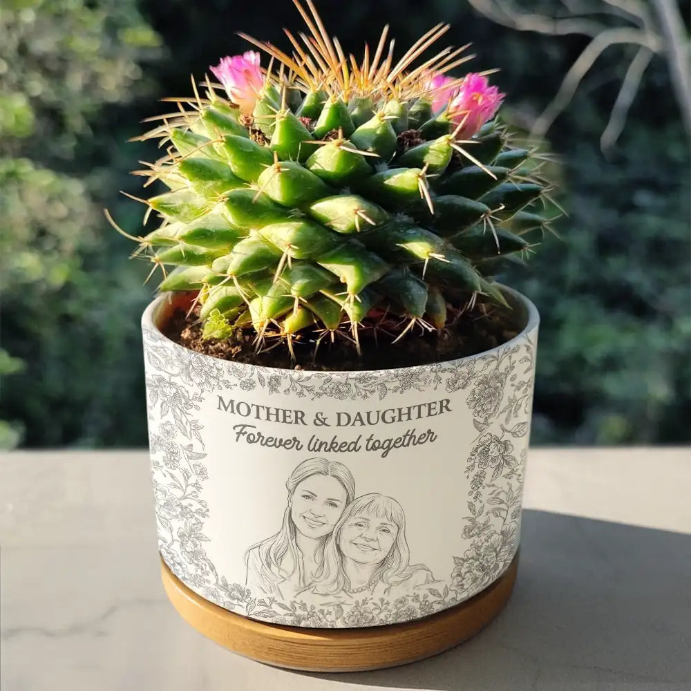 Custom Photo, Gift For Mother, Mom - Daughters (Adult), Happy - Custom Photo Pencil Sketch Mother Never Forget I Love You - Personalized Ceramic Plant Pot