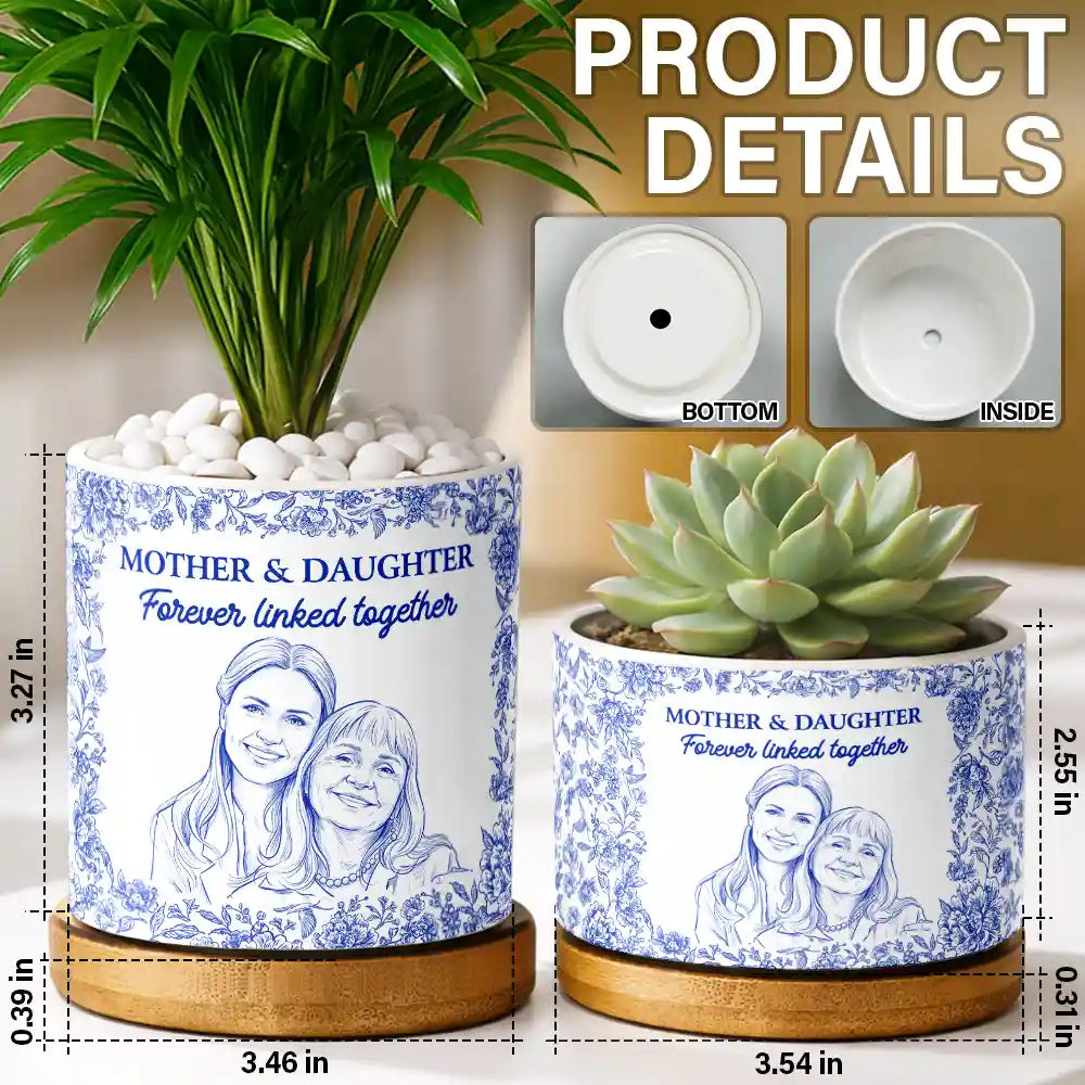 Custom Photo, Gift For Mother, Mom - Daughters (Adult), Happy - Custom Photo Pencil Sketch Mother Never Forget I Love You - Personalized Ceramic Plant Pot