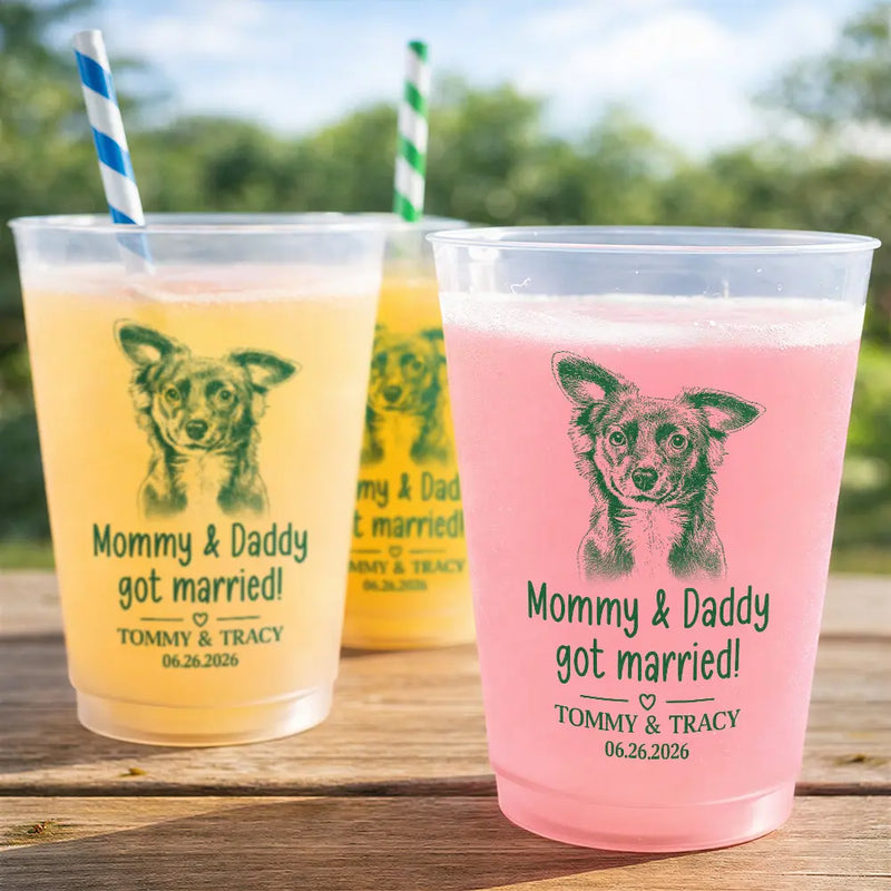 Custom Photo, Art Design, Pet Lovers, Wedding Anniversary, Adorable, Photo - Pencil Sketch - Remove BG - Custom Photo Pencil Sketch My Humans Are Getting Engaged Married - Personalized Frosted Cups
