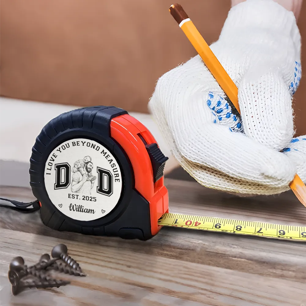 Gift For Father,New Dad,Gift For Men,Happy,Non-Eng,Photo - Pencil Sketch - Custom Photo Pencil Sketch New Dad I Love You - Personalized Tape Measure