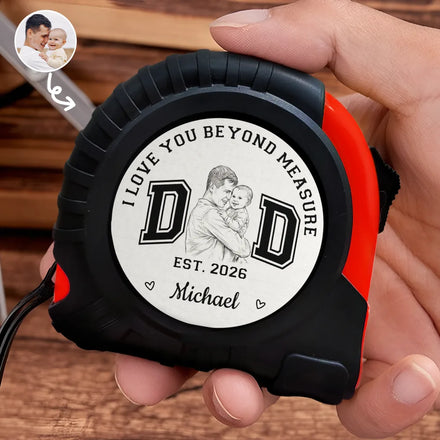 Custom Photo Pencil Sketch New Dad I Love You - Personalized Tape Measure