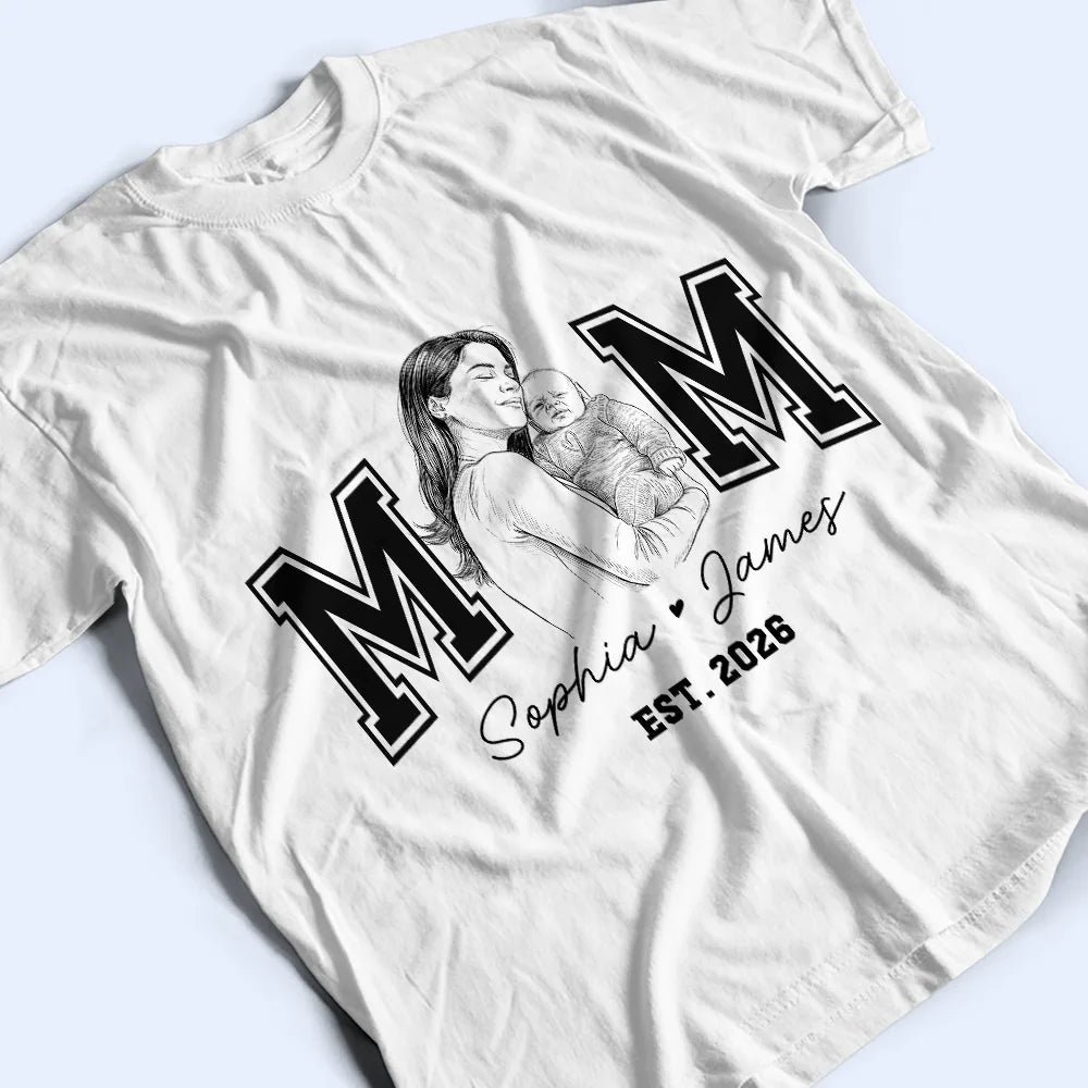 Gift For Father,Gift For Grandpa,Gift For Grandma,Gift For Mother,Non-Eng,Photo - Pencil Sketch,Proud - Custom Photo Pencil Sketch New Dad New Mom Est Year - Personalized T Shirt