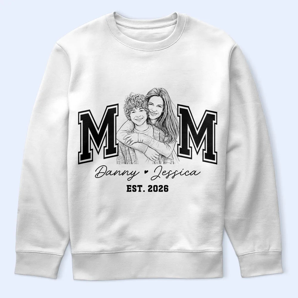 Gift For Father,Gift For Grandpa,Gift For Grandma,Gift For Mother,Non-Eng,Photo - Pencil Sketch,Proud - Custom Photo Pencil Sketch New Dad New Mom Est Year - Personalized T Shirt
