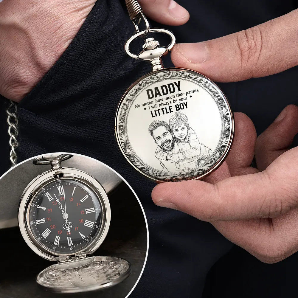 Custom Photo,Gift For Father,Dad - Daughters (Young) - Custom Photo Pencil Sketch No Matter How Much Time Passes - Personalized Pocket Watch