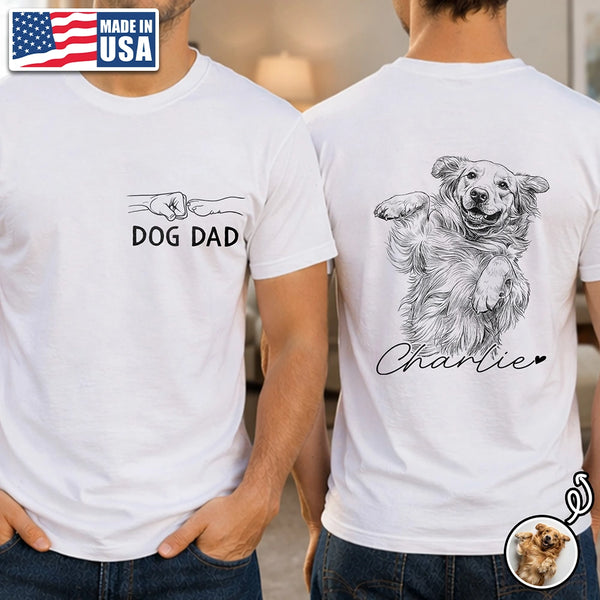 Gift For Mother,Gift For Father,Love,New Dad,New Mom - Custom Photo Pencil Sketch Dog Mom Dog Dad Hand Punch - Personalized T Shirt