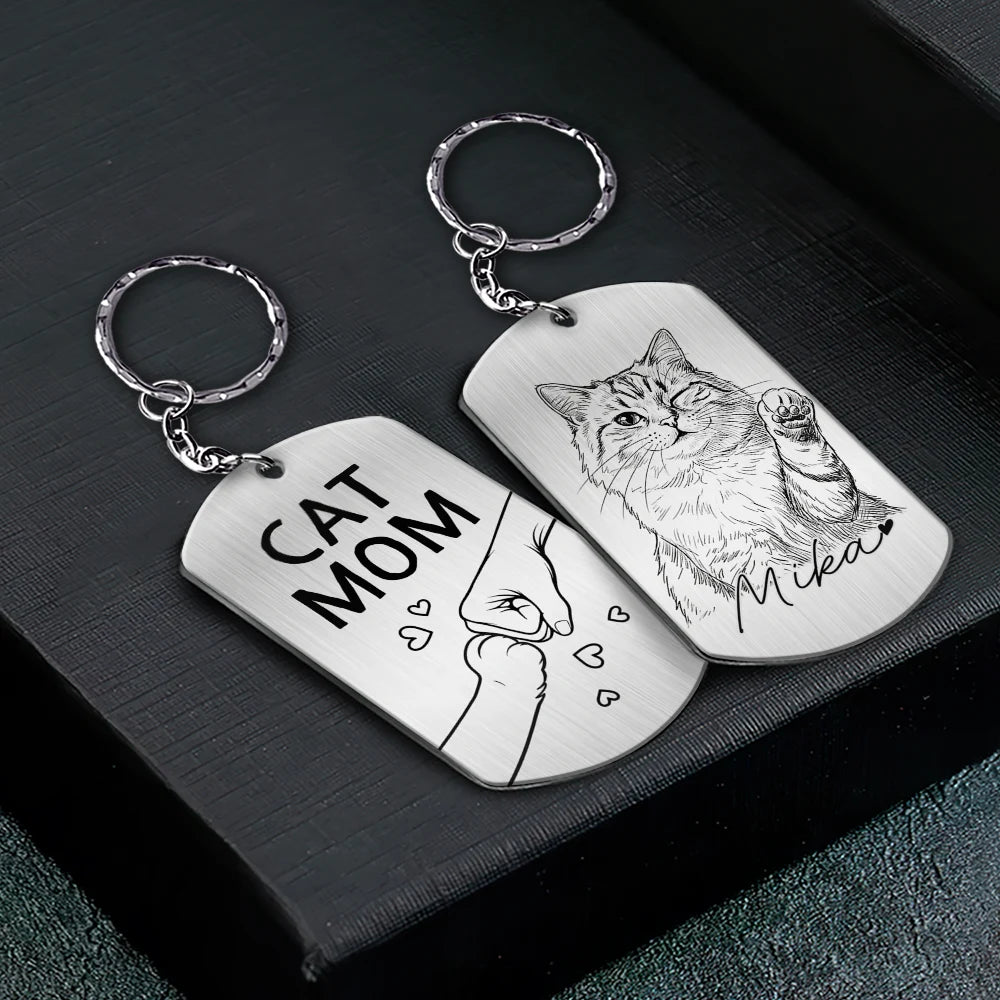 Pet Lovers,Pet Mom,Pet Dad,Dog Lovers,Dog Mom,Dog Dad,Cat Lovers,Cat Mom,Cat Dad,Non-Eng,Photo - Pencil Sketch,Adorable - Custom Photo Pencil Sketch Pet Dad Pet Mom - Personalized Aluminum Keychain