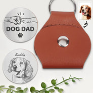 Pet Lovers,Pet Mom,Pet Dad,Dog Lovers,Dog Mom,Dog Dad,Cat Lovers,Cat Mom,Cat Dad,Non-Eng,Photo - Pencil Sketch,Adorable - Custom Photo Pencil Sketch Pet Dad Pet Mom - Personalized Leather Pocket Hug