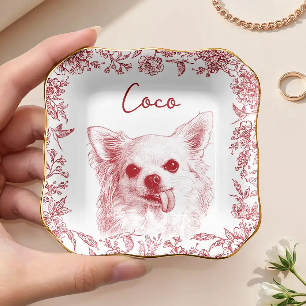 Pet Lovers,Pet Mom,Pet Dad,Dog Lovers,Dog Mom,Dog Dad,Cat Lovers,Cat Mom,Cat Dad,Custom Photo,Happy - Custom Photo Pencil Sketch Pet Photo - Personalized Ring Dish