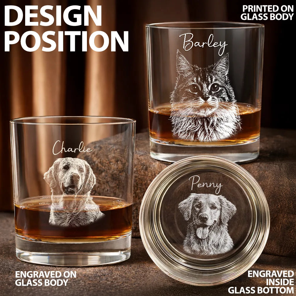 Pet Lovers,Pet Mom,Pet Dad,Dog Lovers,Dog Mom,Dog Dad,Cat Lovers,Cat Mom,Cat Dad,Happy - Custom Photo Pencil Sketch Pet Portrait - Personalized Whiskey Glass