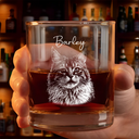 Pet Lovers,Pet Mom,Pet Dad,Dog Lovers,Dog Mom,Dog Dad,Cat Lovers,Cat Mom,Cat Dad,Happy - Custom Photo Pencil Sketch Pet Portrait - Personalized Whiskey Glass