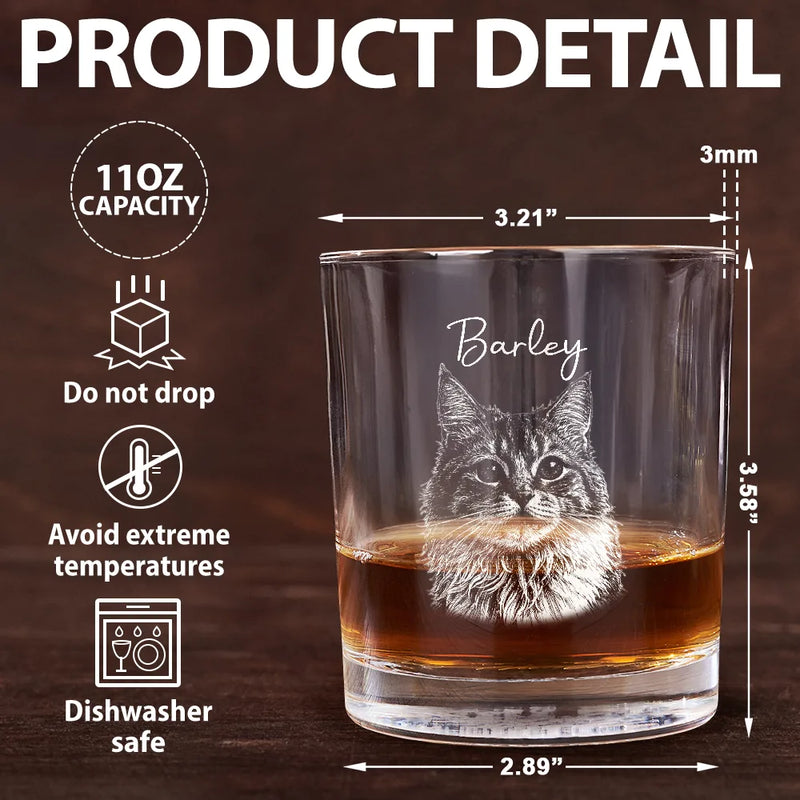 Pet Lovers,Pet Mom,Pet Dad,Dog Lovers,Dog Mom,Dog Dad,Cat Lovers,Cat Mom,Cat Dad,Happy - Custom Photo Pencil Sketch Pet Portrait - Personalized Whiskey Glass