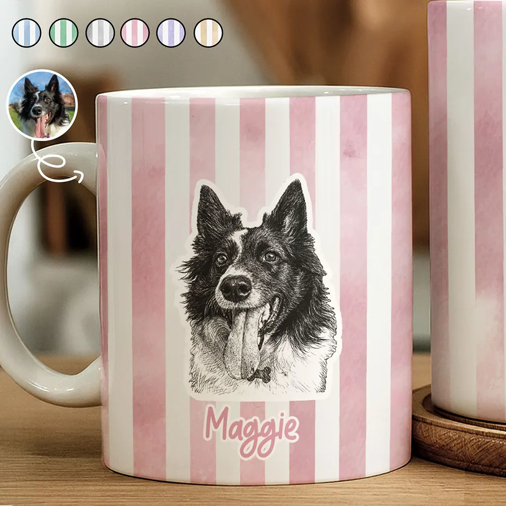 Pet Lovers, Pet Mom, Happy - Custom Photo Pencil Sketch Pet Portrait & Name - Personalized White Edge-to-Edge Mug