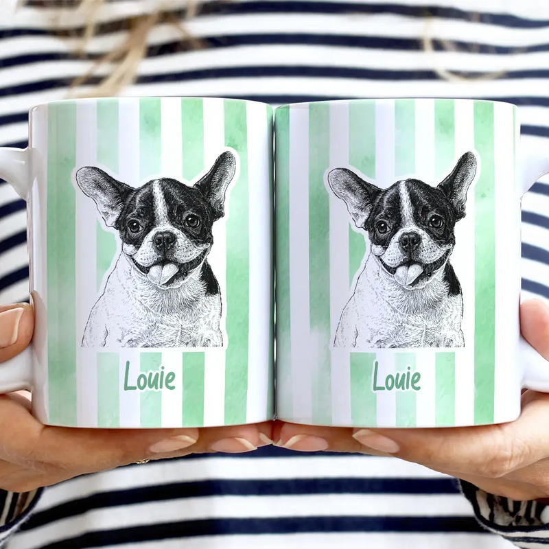 Pet Lovers, Pet Mom, Happy - Custom Photo Pencil Sketch Pet Portrait & Name - Personalized White Edge-to-Edge Mug