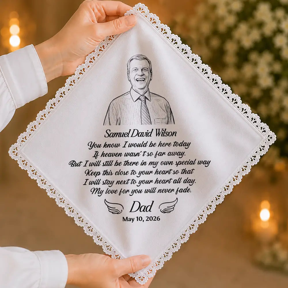 Art Design,Sympathetic,Gift For Couples,Wedding,Photo - Pencil Sketch - Bold,Custom Text - Custom Photo Pencil Sketch Remembrance Wedding For Bride Groom - Personalized Handkerchief