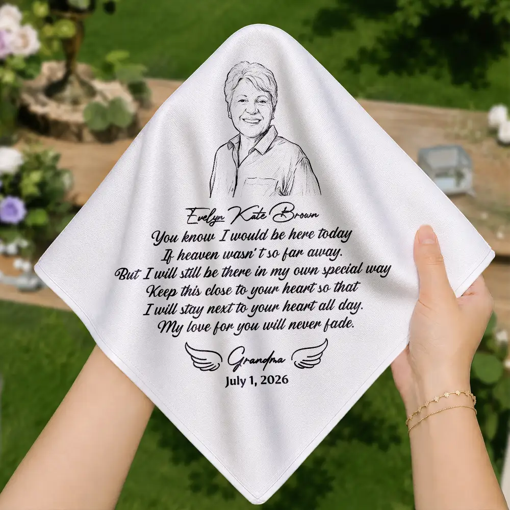 Art Design,Sympathetic,Gift For Couples,Wedding,Photo - Pencil Sketch - Bold,Custom Text - Custom Photo Pencil Sketch Remembrance Wedding For Bride Groom - Personalized Handkerchief