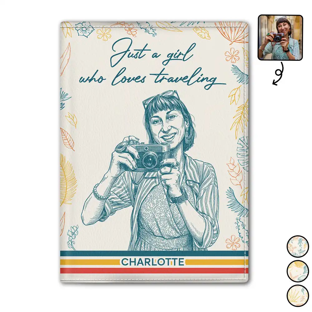 Custom Photo Pencil Sketch Retro Style A Girl Who Loves Traveling - Personalized Passport Cover, Passport Holder