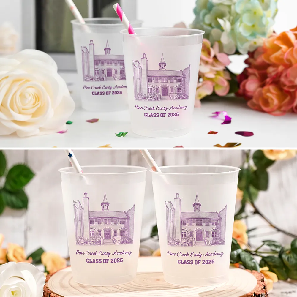 Art Design,Teacher,Back To School,Proud,Photo - Pencil Sketch - Remove BG (For Landscape) - Custom Photo Pencil Sketch School Building Artwork - Personalized Frosted Cups