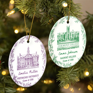 Art Design,Christmas,Proud,Graduation,Gift For Yourself,Gift For Women,Photo - Pencil Sketch - Remove BG (For Landscape) - Custom Photo Pencil Sketch School Landmark Graduation Keepsake - Personalized Circle Ceramic Ornament