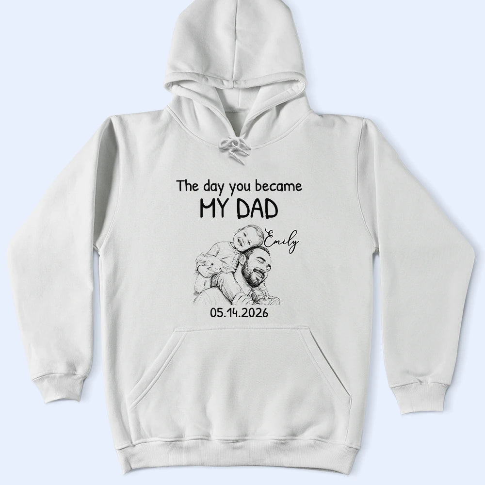 Custom Photo,New Dad,New Mom,New baby,Gift For Father,Photo - Pencil Sketch,Adorable - Custom Photo Pencil Sketch The Day You Became My Mom Dad - Personalized T Shirt