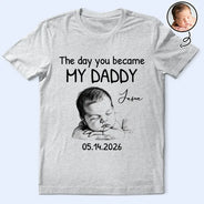 Custom Photo,New Dad,New Mom,New baby,Gift For Father,Photo - Pencil Sketch,Adorable - Custom Photo Pencil Sketch The Day You Became My Mom Dad - Personalized T Shirt