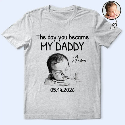 Custom Photo Pencil Sketch The Day You Became My Mom Dad - Personalized T Shirt