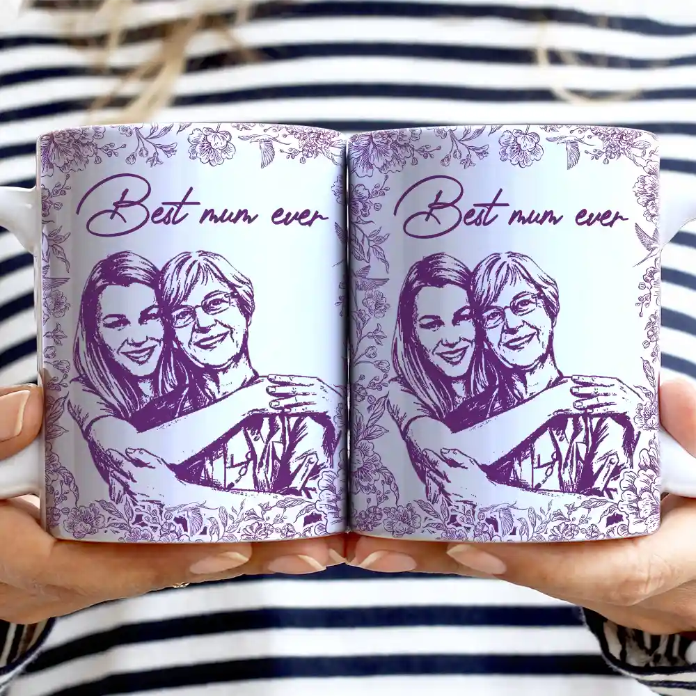 Gift For Mother, Gift For Grandma, Happy, Custom Photo - Custom Photo Pencil Sketch The Love Between Mother & Daughter Is Forever - Personalized White Edge-to-Edge Mug